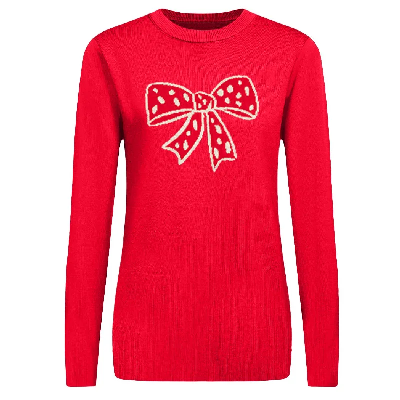 Women's red bow Christmas sweater