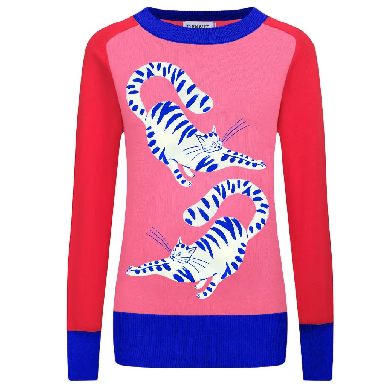 Women's red-pink cat shoulder sweater