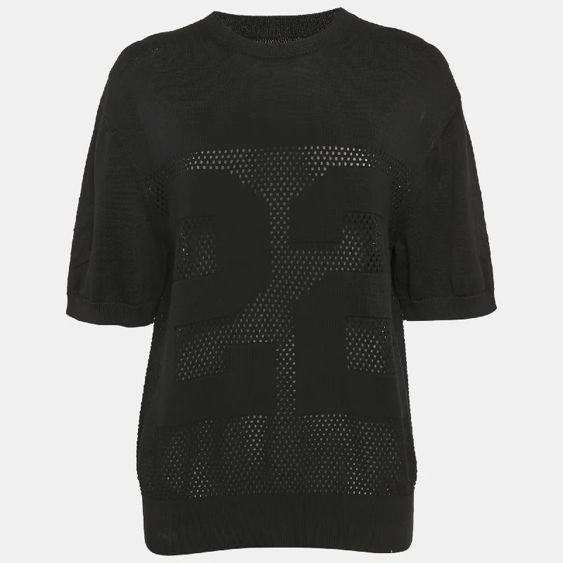 Amiri Black Logo Mesh Knit Crew Neck T-Shirt