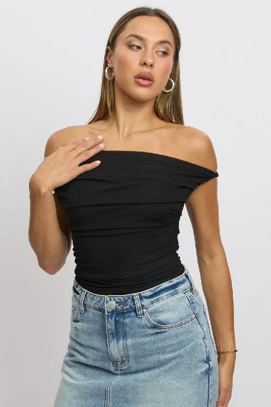 Black Off Shoulder Top Mesh