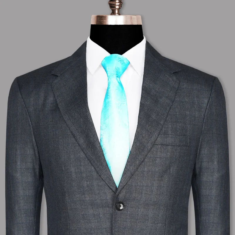 Charcoal with Subtle sky Windowpane Wool Blend Blazer