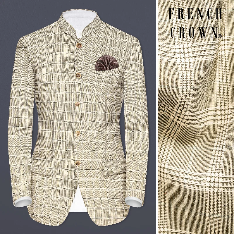 Eagle Cream Plaid Wool Rich Bandhgala Blazer