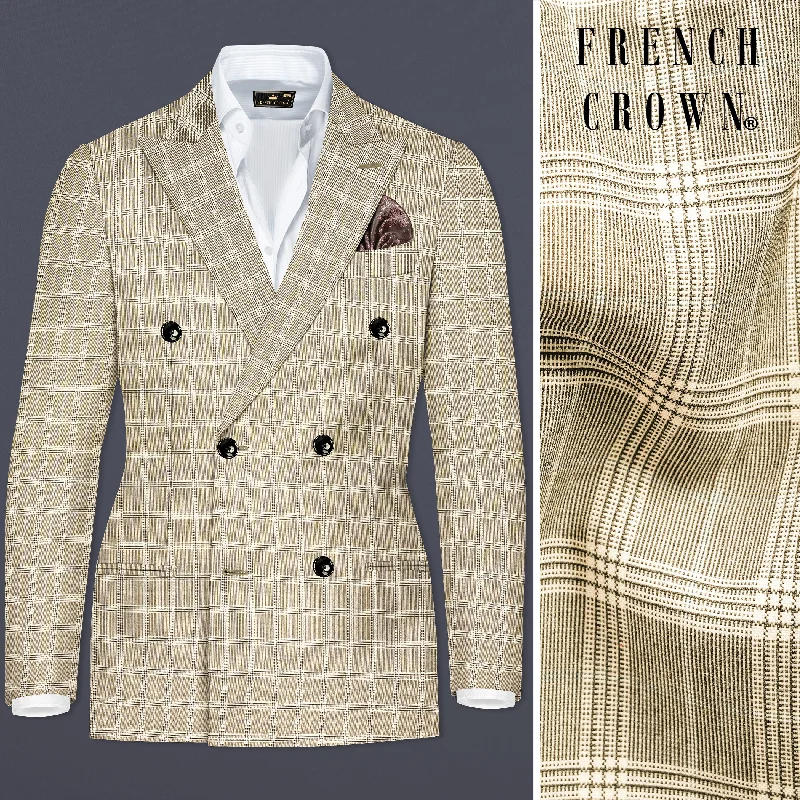 Eagle Cream Plaid Wool Rich Double Breasted Blazer