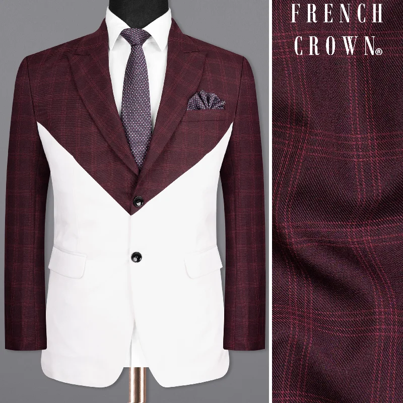 Half wine Checkered Wool Rich and Half White Premium Cotton Blazer