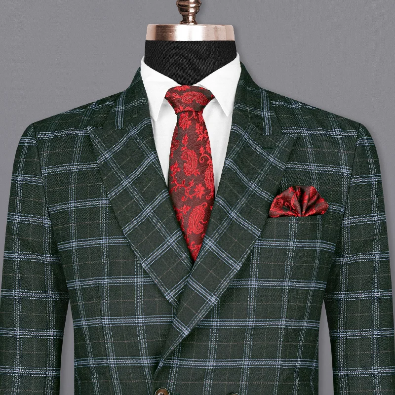 Log Cabin Green Super fine Windowpane Wool Rich Double Breasted Blazer