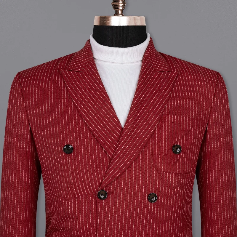 Merlot Red Striped Wool Rich Double-Breasted Sports Blazer