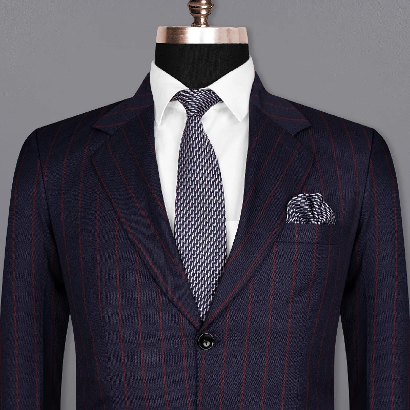 Midnight Express Blue Striped Wool Rich Blazer