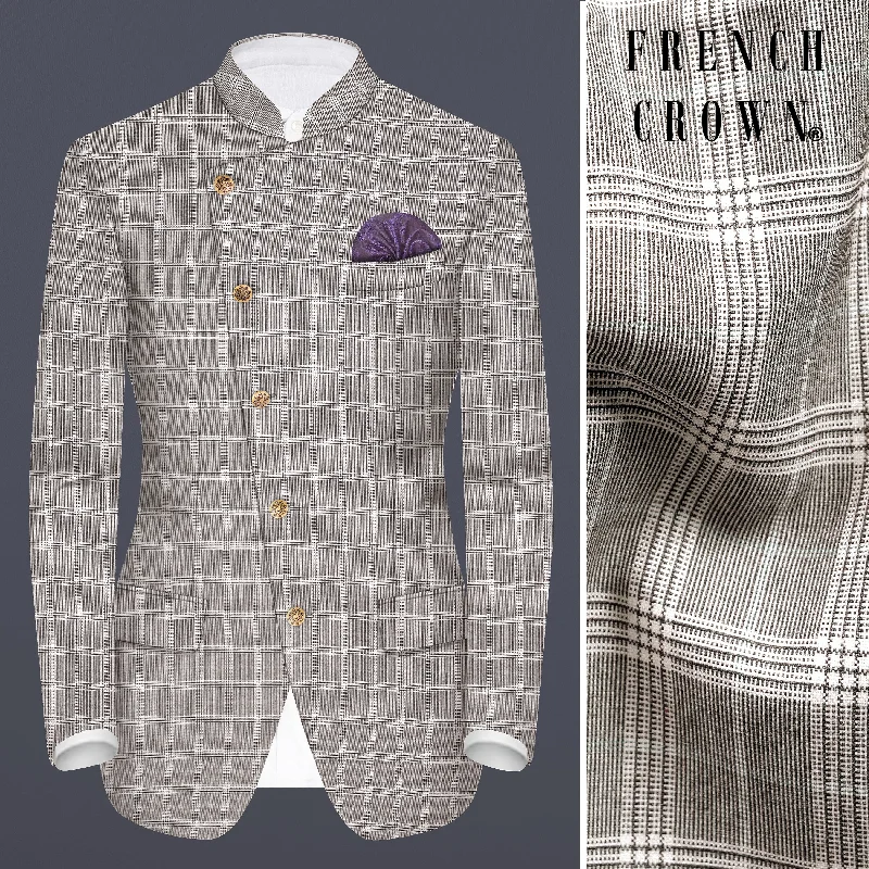 Monsoon Gray Plaid Wool Rich Cross Placket Bandhgala Blazer