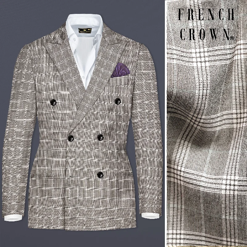 Monsoon Gray Plaid Wool Rich Double Breasted Blazer