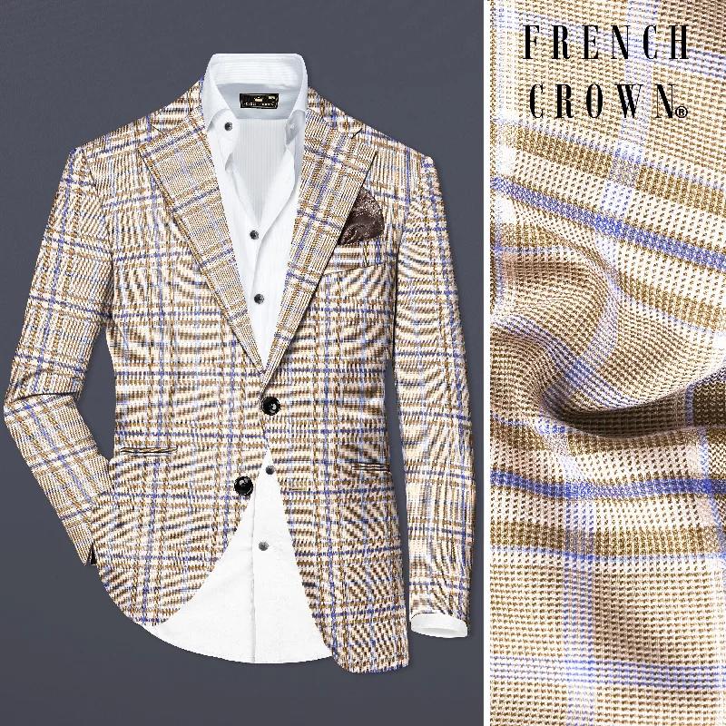 Orchid cream And Wild Blue Plaid Wool Rich Single Breasted Blazer