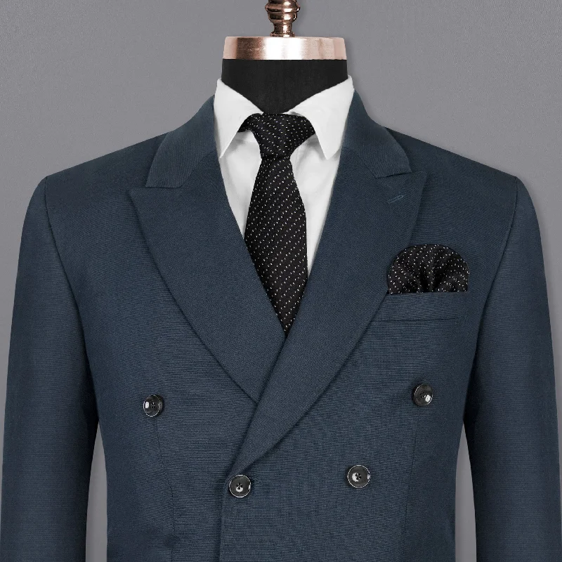 Outer Space Blue Double-Breasted Premium Cotton Blazer