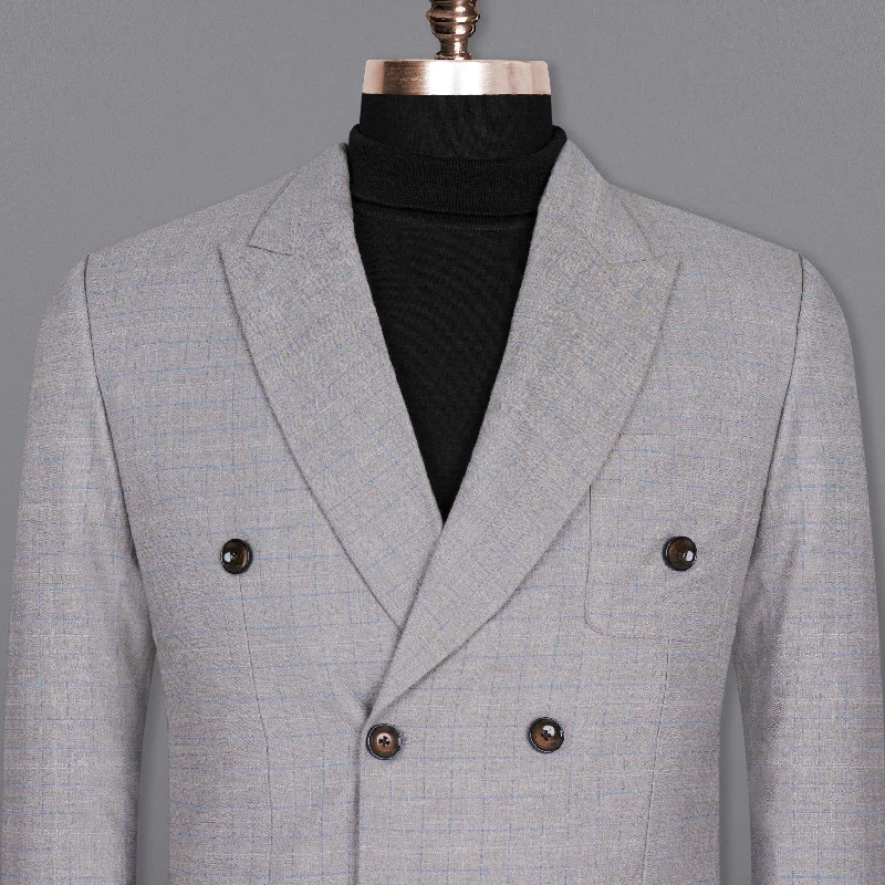 Pale Slate Plaid Double-breasted Woolrich Sports Blazer