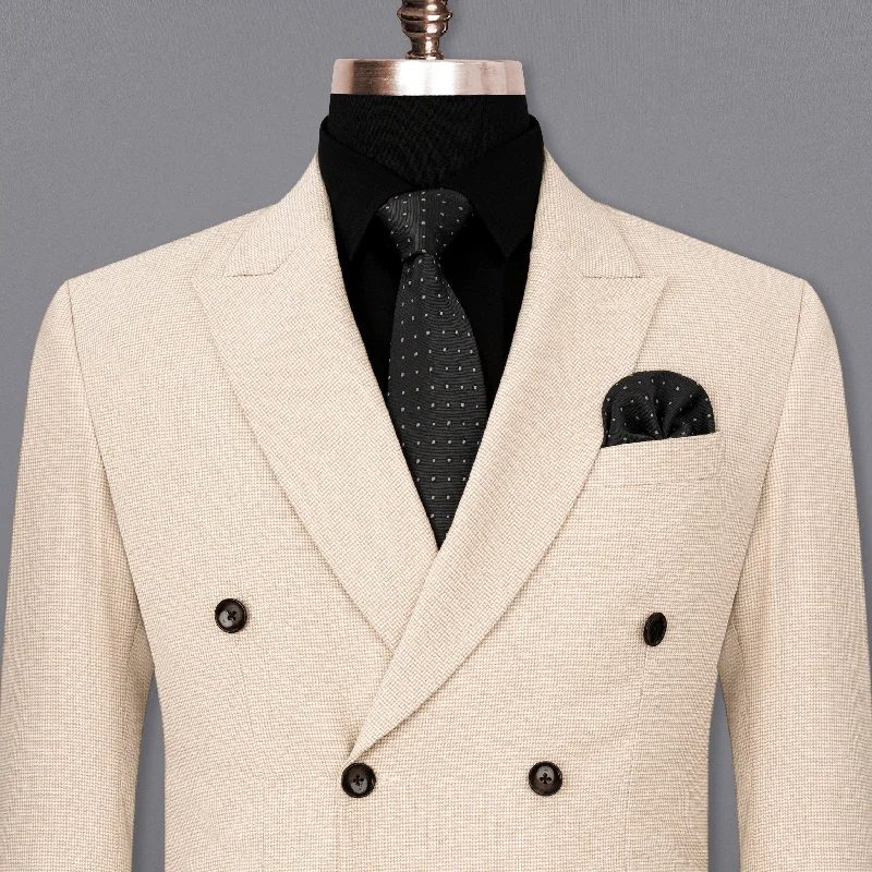 Parchment Cream Houndstooth Double Breasted Blazer