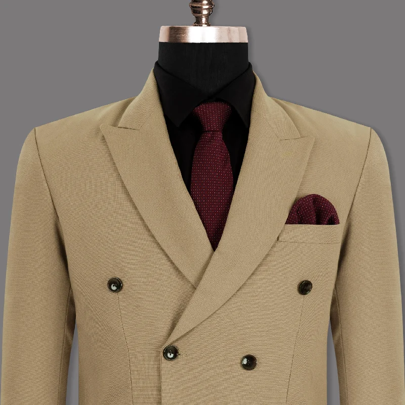 Peanut Brown Premium Cotton Double-breasted Blazer