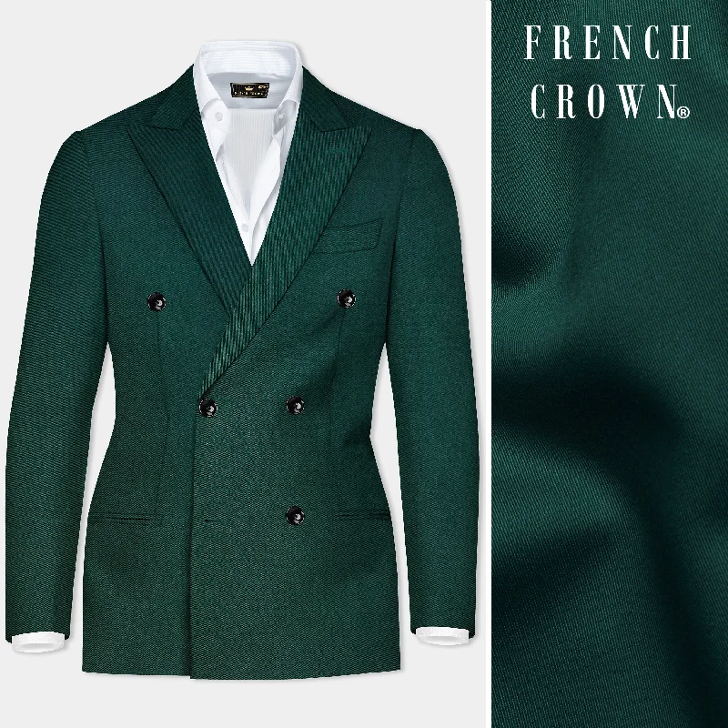 Phthalo Green Solid Cotton Double Breasted Blazer