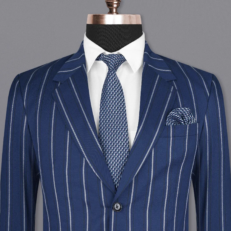 Rhino Blue Striped Wool Rich Blazer