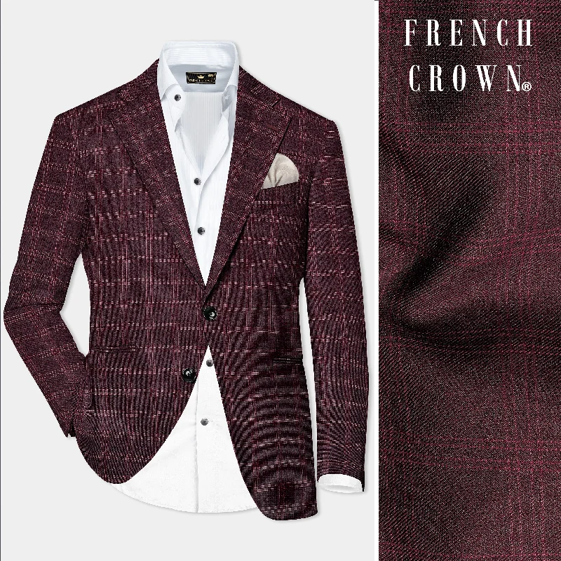 Russett Maroon Plaid Wool Rich Single Breasted Blazer