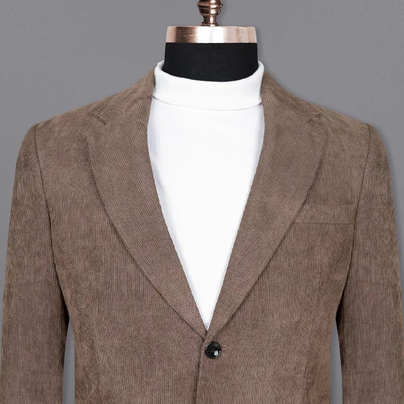 Sandstone Brown Striped Corduroy Premium Cotton Blazer