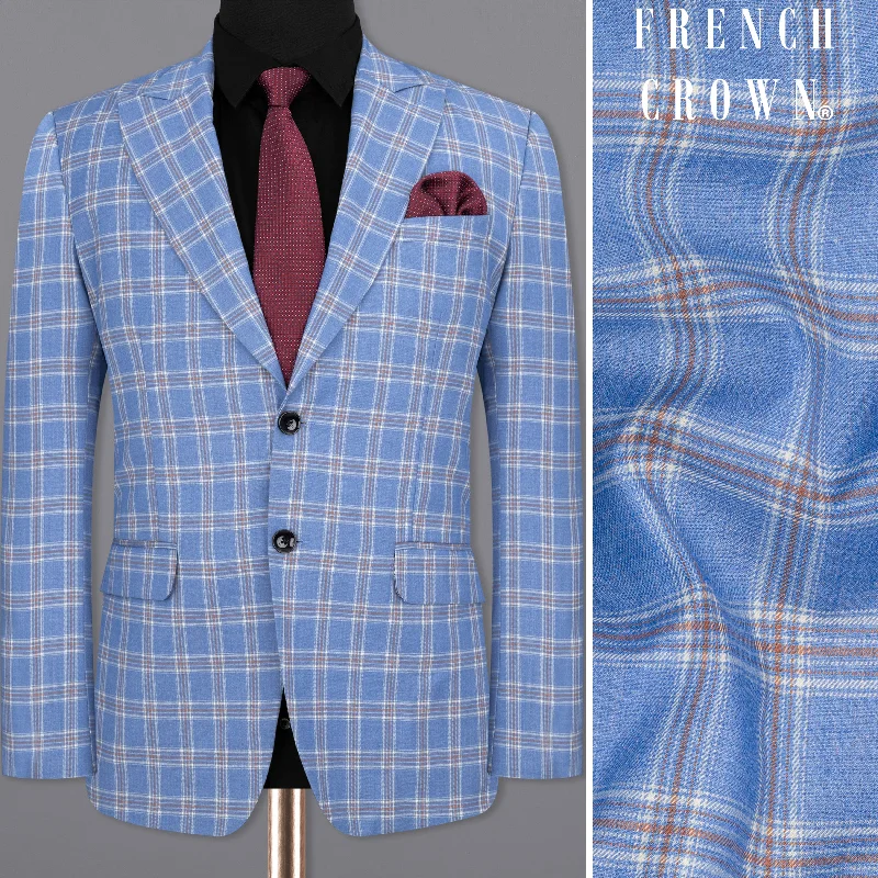 Ship Cove Blue Super fine  Windowpane Wool Rich Blazer