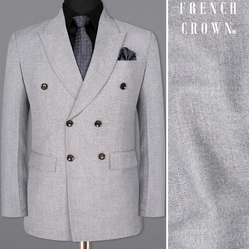 Silver Sand Grey Double-Breasted Wool Rich Blazer