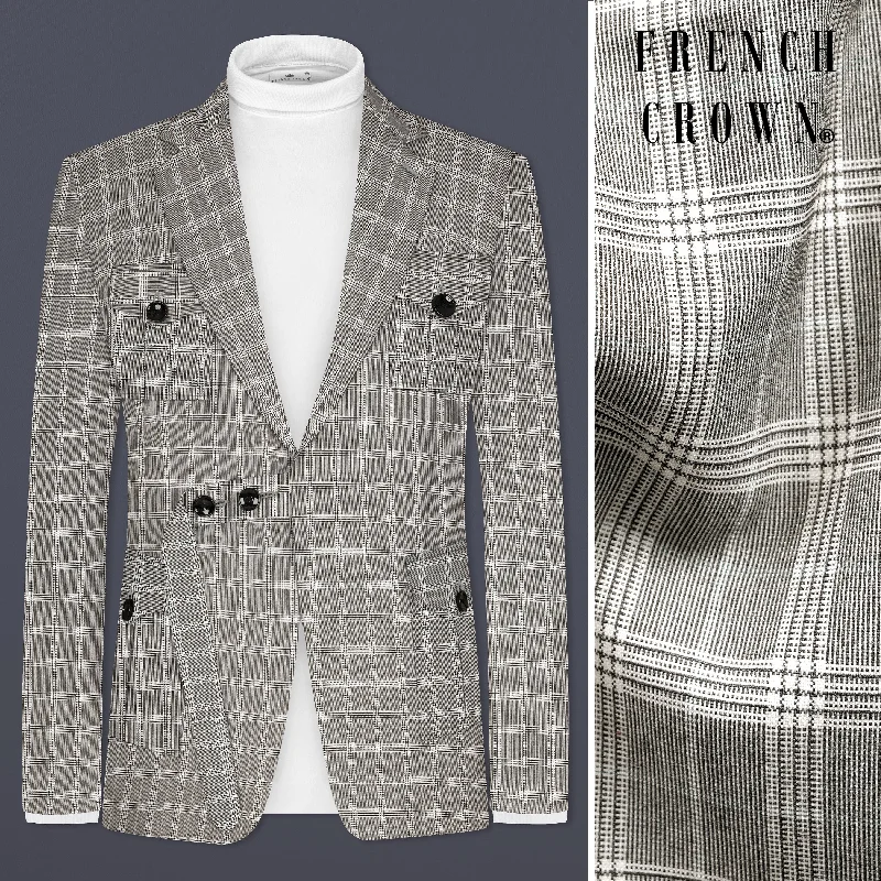 Venus Gray Plaid Wool Rich Belt Closure Designer Blazer