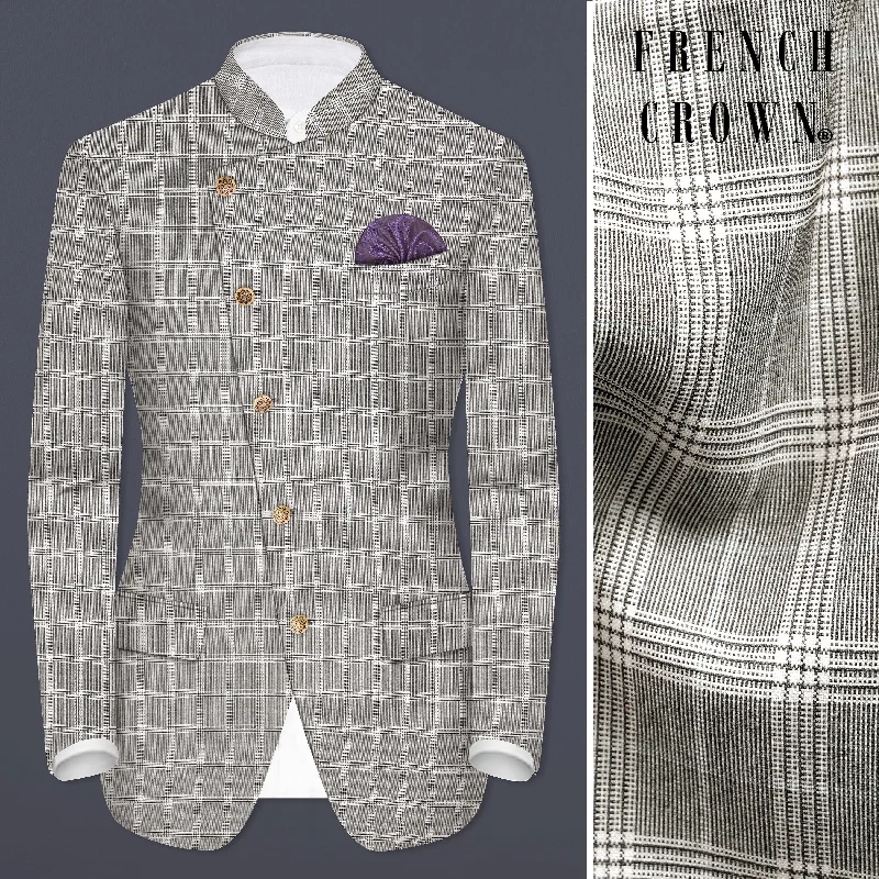 Venus Gray Plaid Wool Rich Cross Placket Bandhgala Blazer